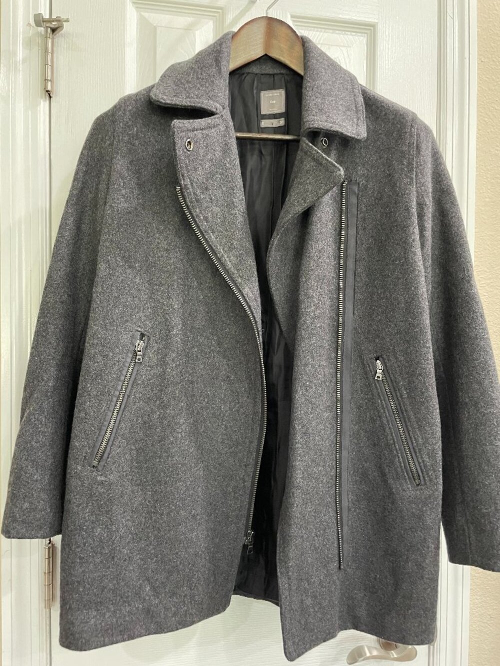 Gap Moto Wool Blend Coat Womens Small Charcoal Grey Asymmetrical Zip Jacket